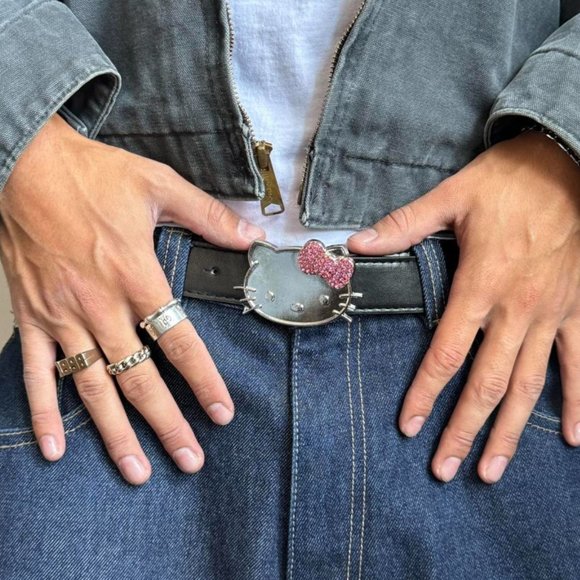 Y2K 2000s Hello Kitty rhinestone crystal grunge goth emo punk belt - Picture 4 of 7